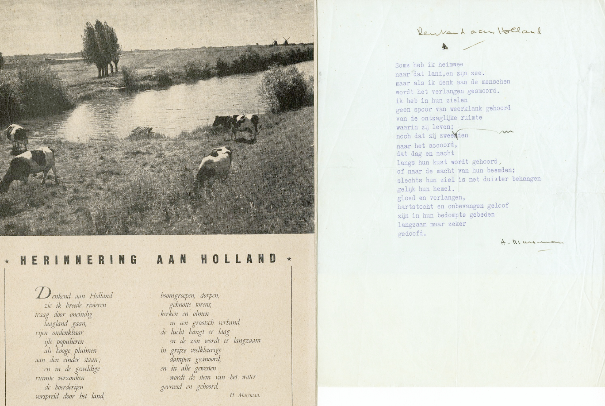 Hendrik Marsman, Herinnering aan Holland. 1936 Literatuurmuseum